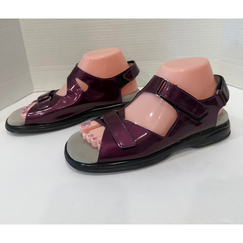 Sandbaggers Corey Purple Metallic Vegan‎ Patent Strappy Slingback Golf Sandals 8